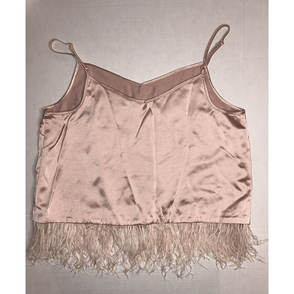 Women’s Blush Pink Silky Satin Cami Ostrich Feather Trim Medium Vince Camuto XL - Picture 2 of 5
